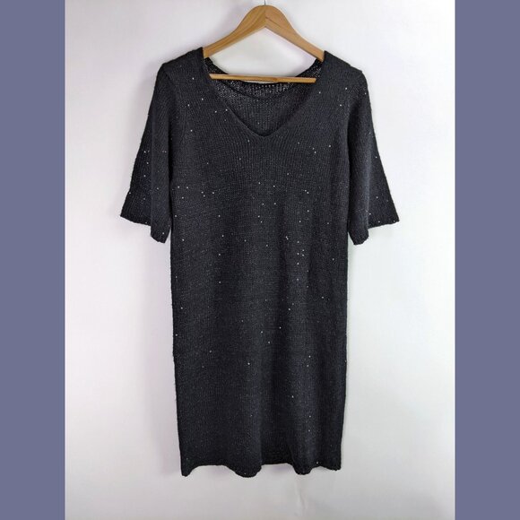 Vero Moda Womens Sparkling Knitted Sequin Mini Sweater Dress Black/Black - Picture 3 of 5